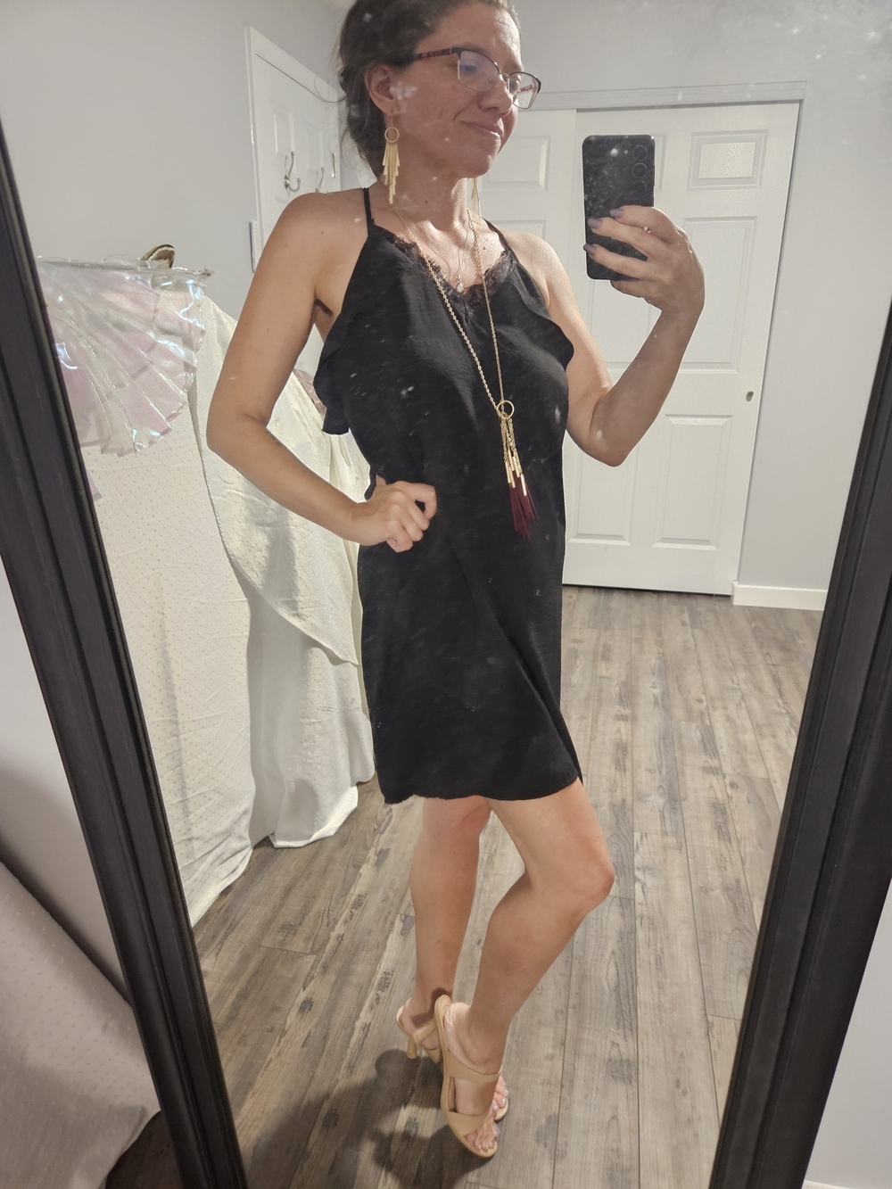 Monteau Black Lace-Trim Mini Slip Dress